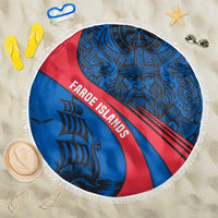 Faroe Islands Beach Blanket with Viking Warrior and Longship Design - Wonder Print Shop