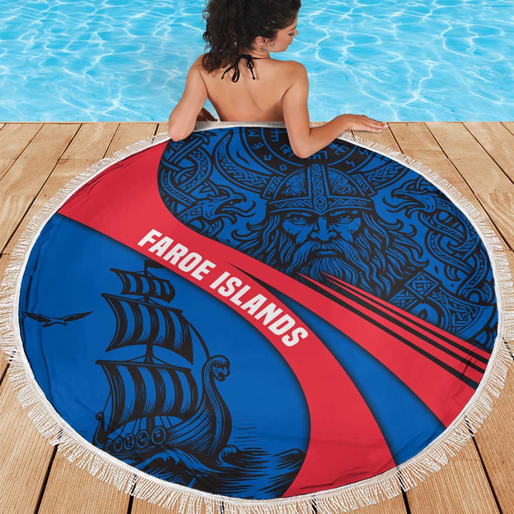 Faroe Islands Beach Blanket with Viking Warrior and Longship Design - Wonder Print Shop