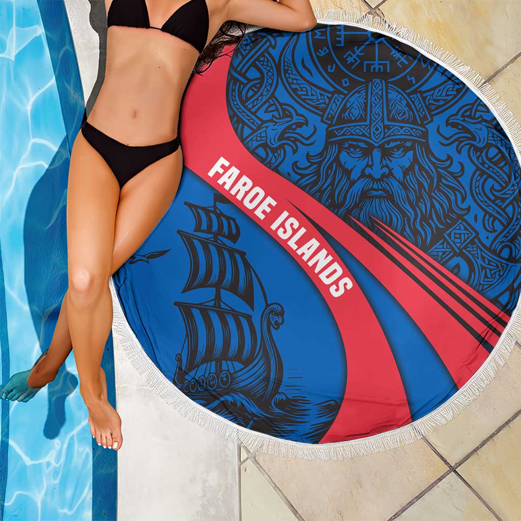 Faroe Islands Beach Blanket with Viking Warrior and Longship Design - Wonder Print Shop