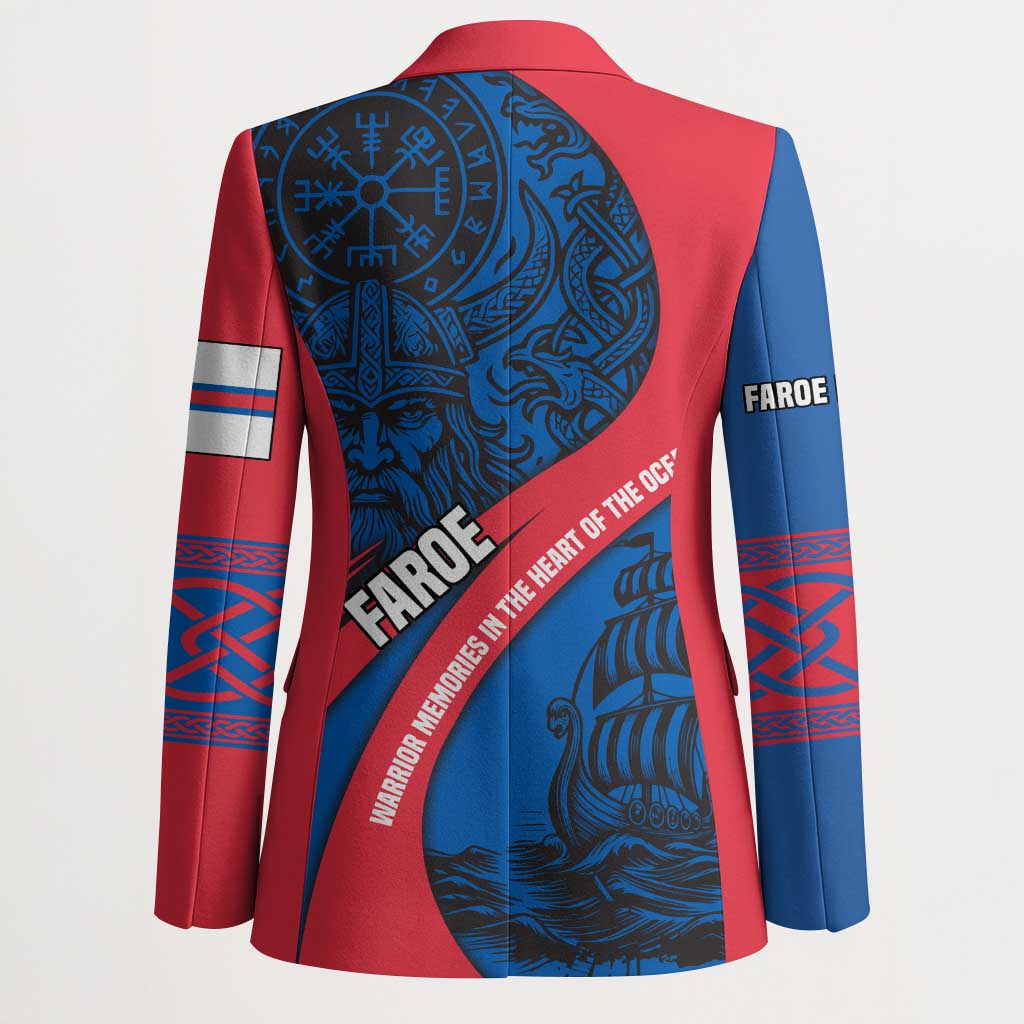 Faroe Islands Blazer with Viking Warrior and Longship Design - Wonder Print Shop