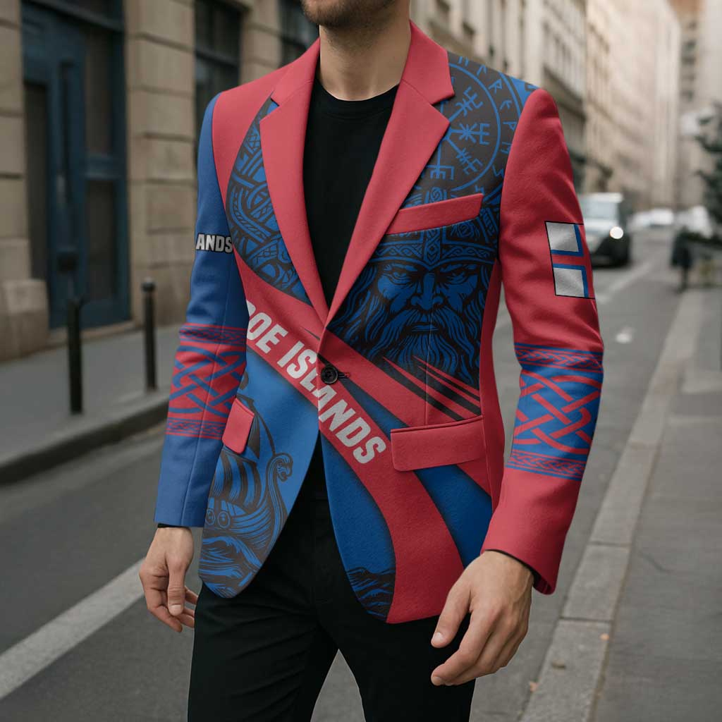 Faroe Islands Blazer with Viking Warrior and Longship Design - Wonder Print Shop