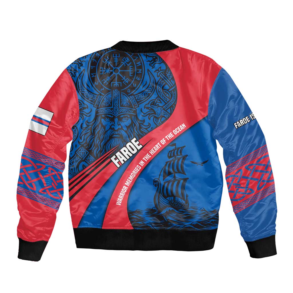 Faroe Islands Bomber Jacket with Viking Warrior and Longship Design - Wonder Print Shop