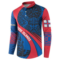 Faroe Islands Button Sweatshirt with Viking Warrior and Longship Design - Wonder Print Shop