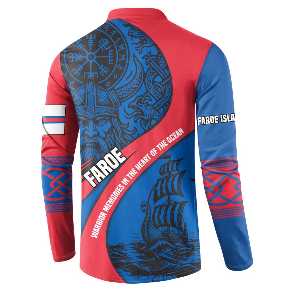 Faroe Islands Button Sweatshirt with Viking Warrior and Longship Design - Wonder Print Shop