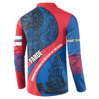 Faroe Islands Button Sweatshirt with Viking Warrior and Longship Design - Wonder Print Shop