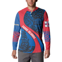 Faroe Islands Button Sweatshirt with Viking Warrior and Longship Design - Wonder Print Shop