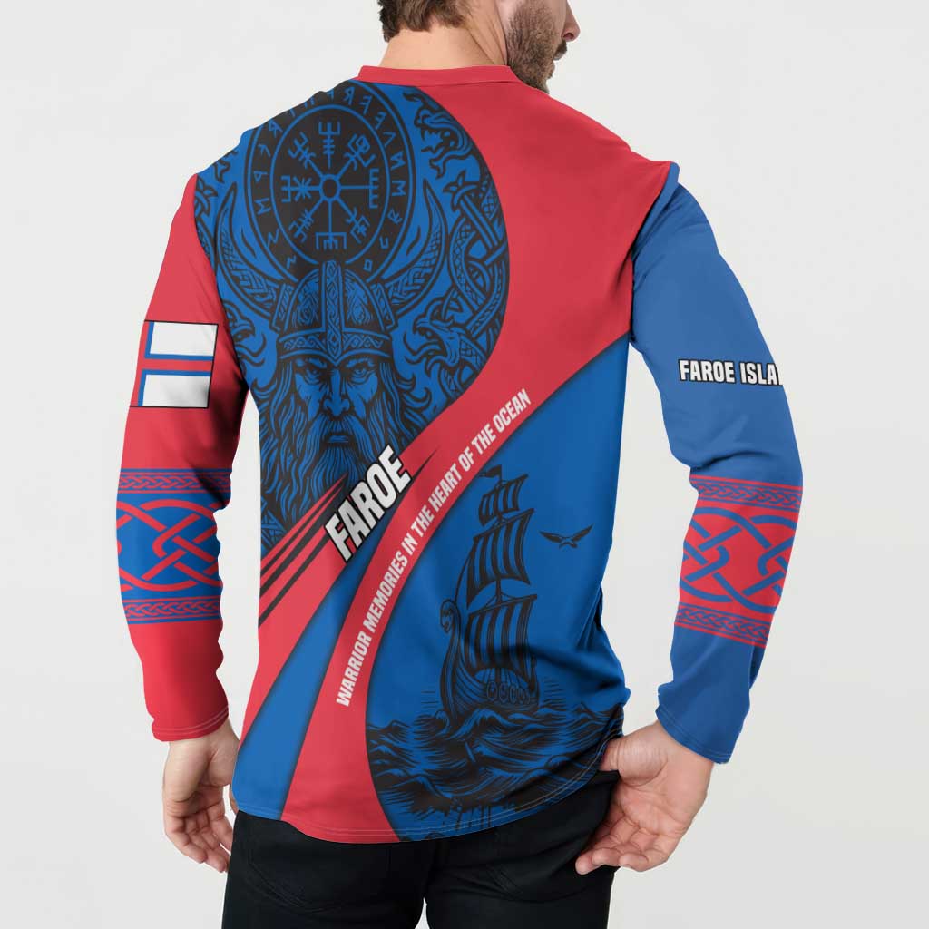 Faroe Islands Button Sweatshirt with Viking Warrior and Longship Design - Wonder Print Shop