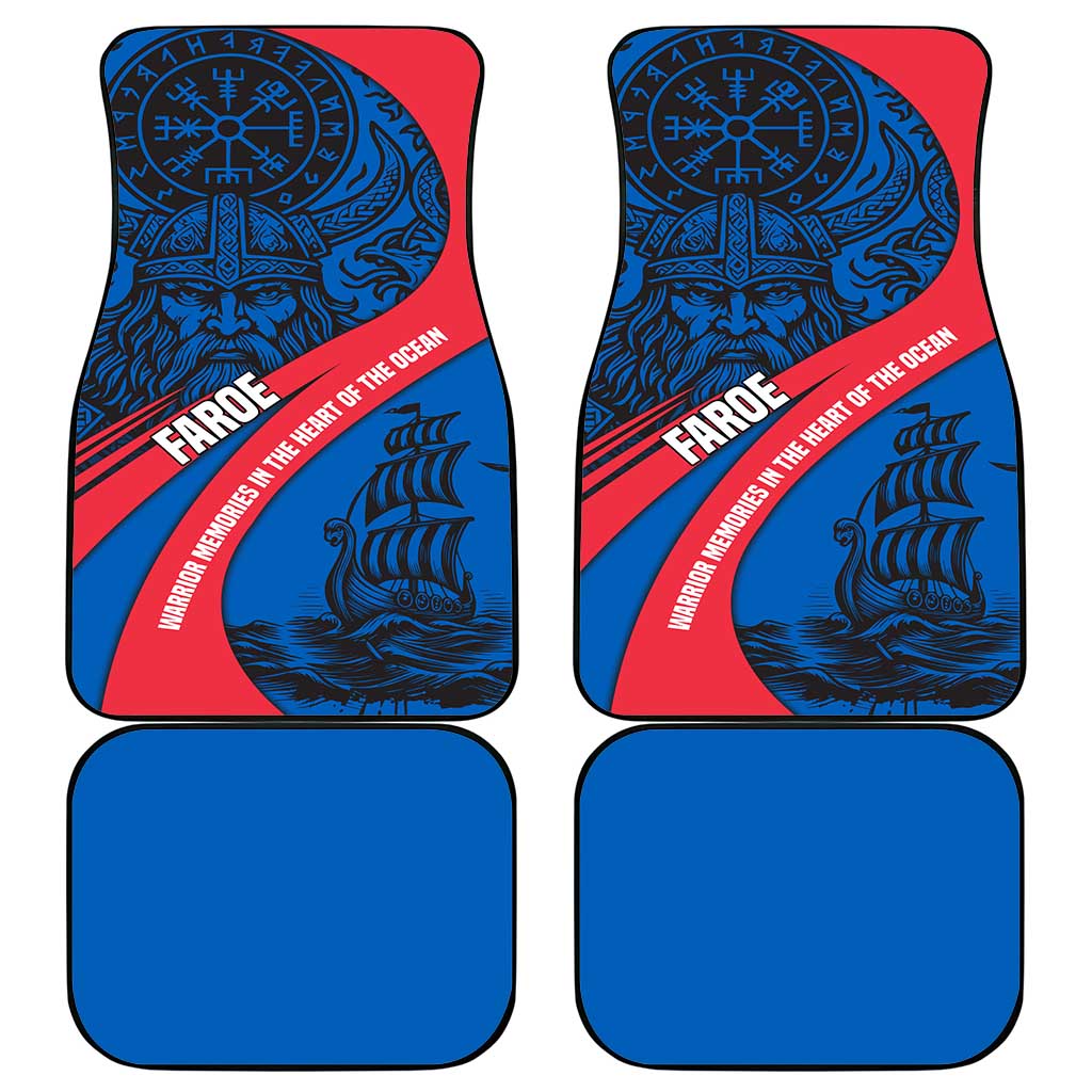 Faroe Islands Car Mats with Viking Warrior and Longship Design - Wonder Print Shop