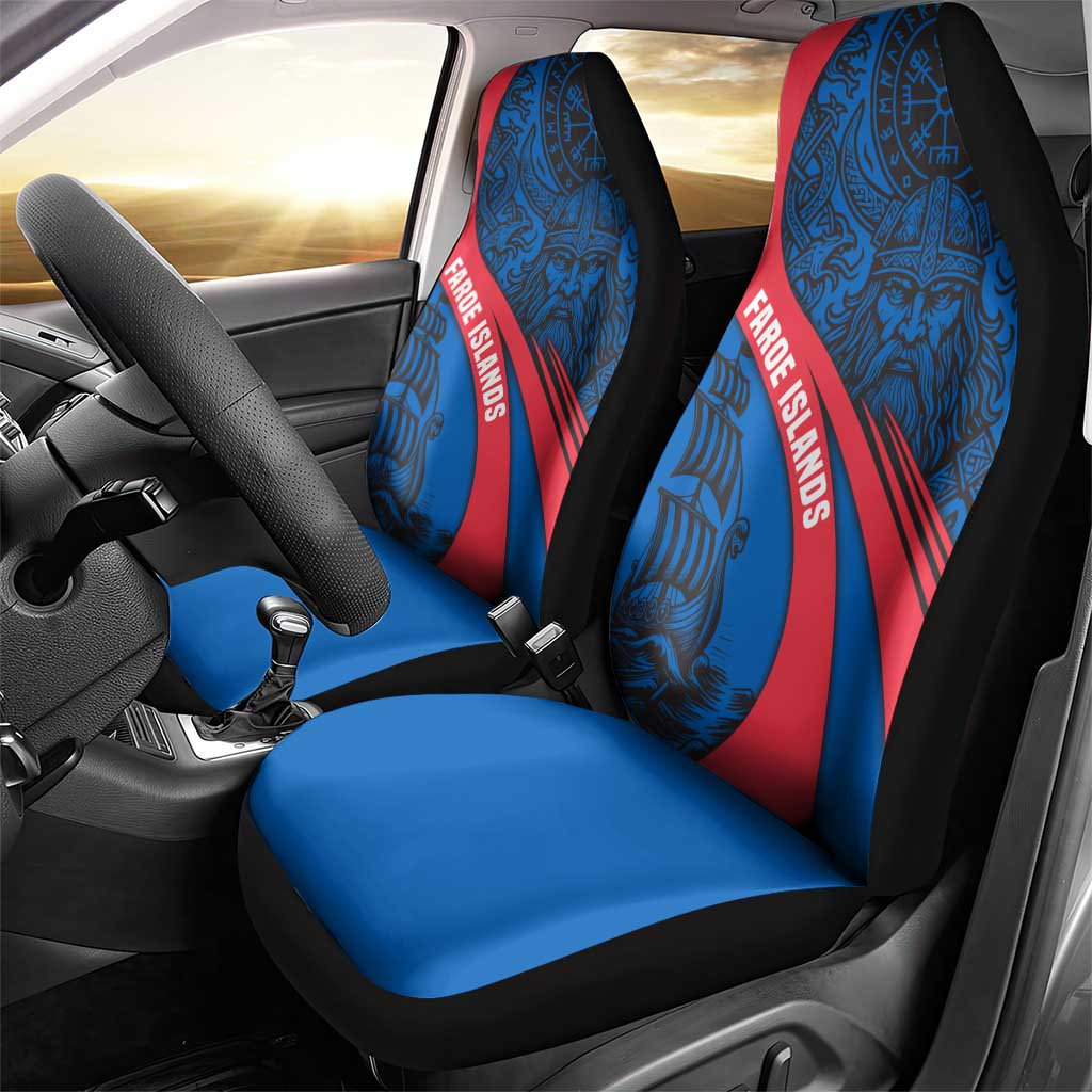Faroe Islands Car Seat Cover with Viking Warrior and Longship Design - Wonder Print Shop
