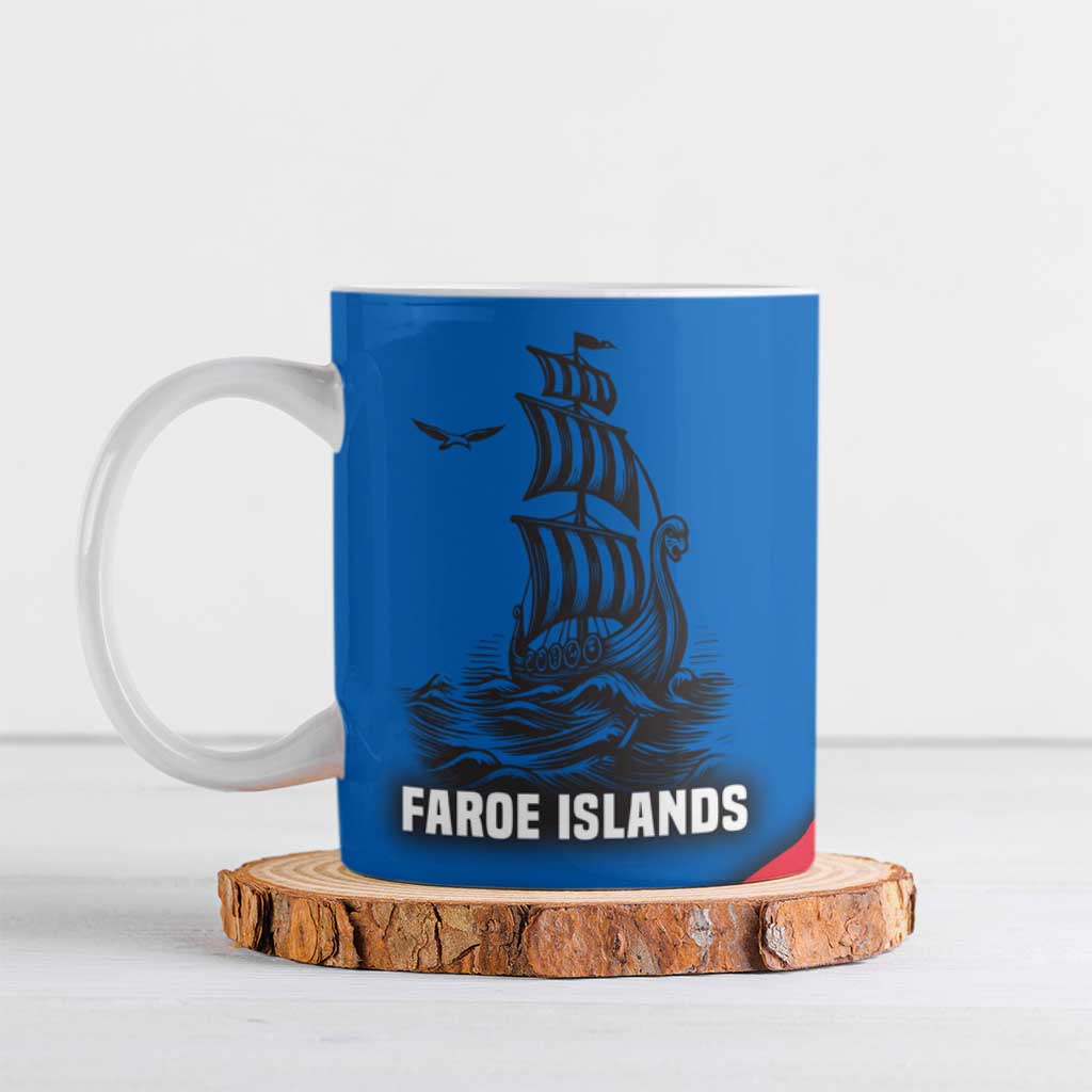 Faroe Islands Ceramic Mug with Viking Warrior and Longship Design - Wonder Print Shop