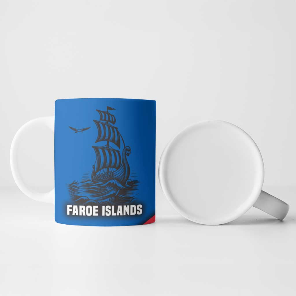 Faroe Islands Ceramic Mug with Viking Warrior and Longship Design - Wonder Print Shop