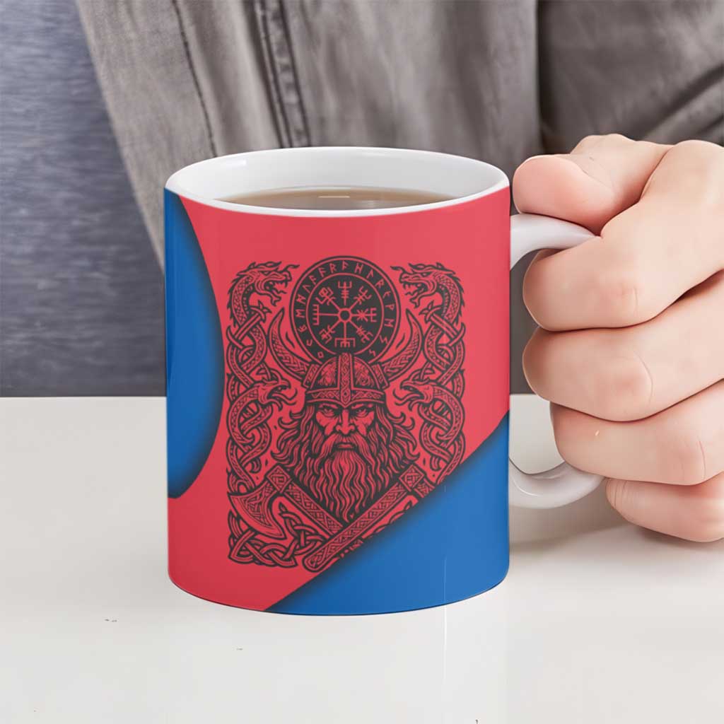 Faroe Islands Ceramic Mug with Viking Warrior and Longship Design - Wonder Print Shop