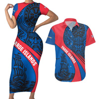 Faroe Islands Couples Matching Short Sleeve Bodycon Dress and Hawaiian Shirt with Viking Warrior and Longship Design - Wonder Print Shop