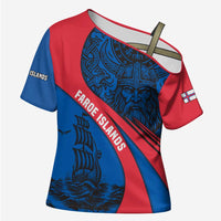 Faroe Islands Cross Shoulder Shirt with Viking Warrior and Longship Design - Wonder Print Shop