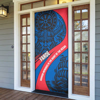 Faroe Islands Door Cover with Viking Warrior and Longship Design - Wonder Print Shop