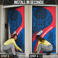 Faroe Islands Door Cover with Viking Warrior and Longship Design - Wonder Print Shop