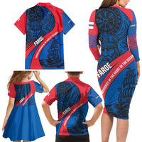 Faroe Islands Family Matching Long Sleeve Bodycon Dress and Hawaiian Shirt with Viking Warrior and Longship Design - Wonder Print Shop