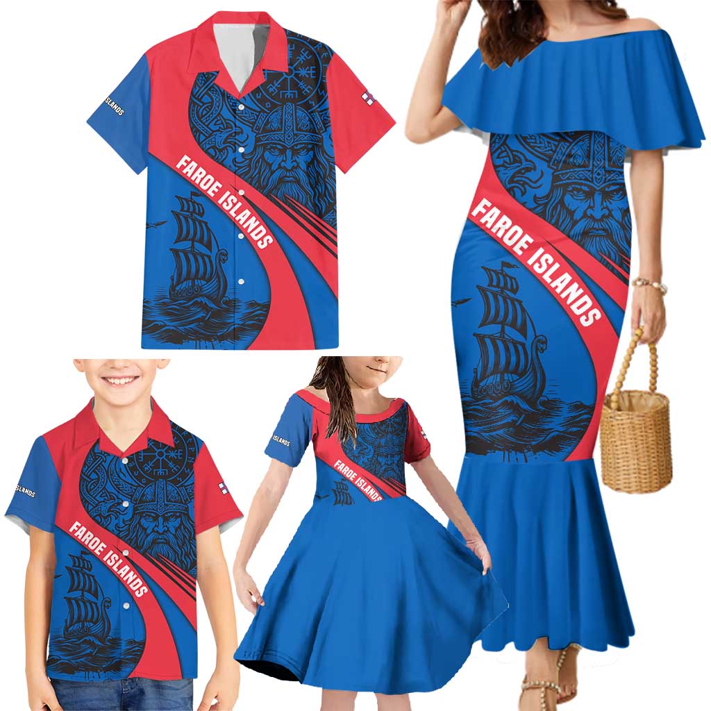Faroe Islands Family Matching Mermaid Dress and Hawaiian Shirt with Viking Warrior and Longship Design - Wonder Print Shop