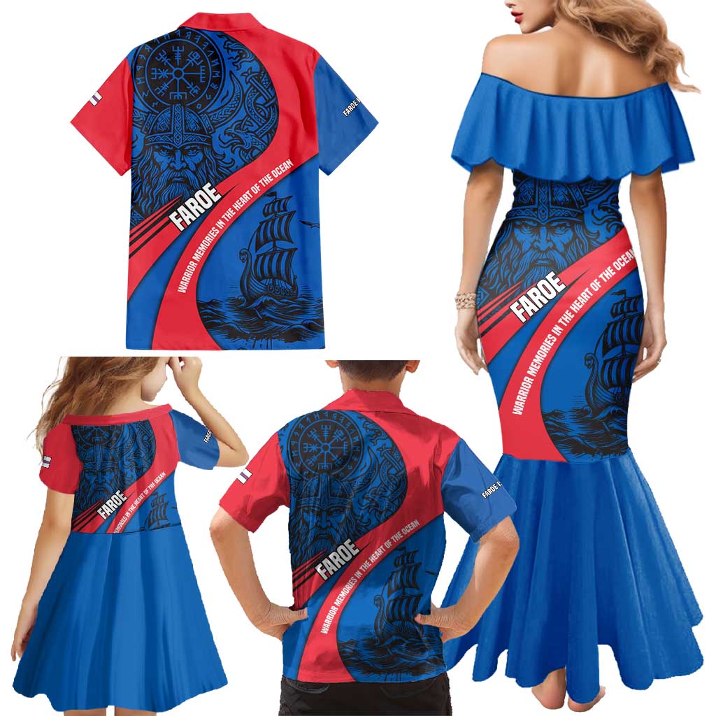 Faroe Islands Family Matching Mermaid Dress and Hawaiian Shirt with Viking Warrior and Longship Design - Wonder Print Shop