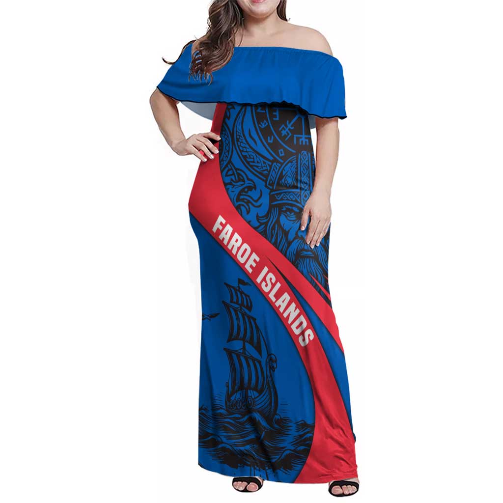Faroe Islands Family Matching Off Shoulder Maxi Dress and Hawaiian Shirt with Viking Warrior and Longship Design - Wonder Print Shop