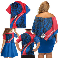 Faroe Islands Family Matching Off Shoulder Short Dress and Hawaiian Shirt with Viking Warrior and Longship Design - Wonder Print Shop