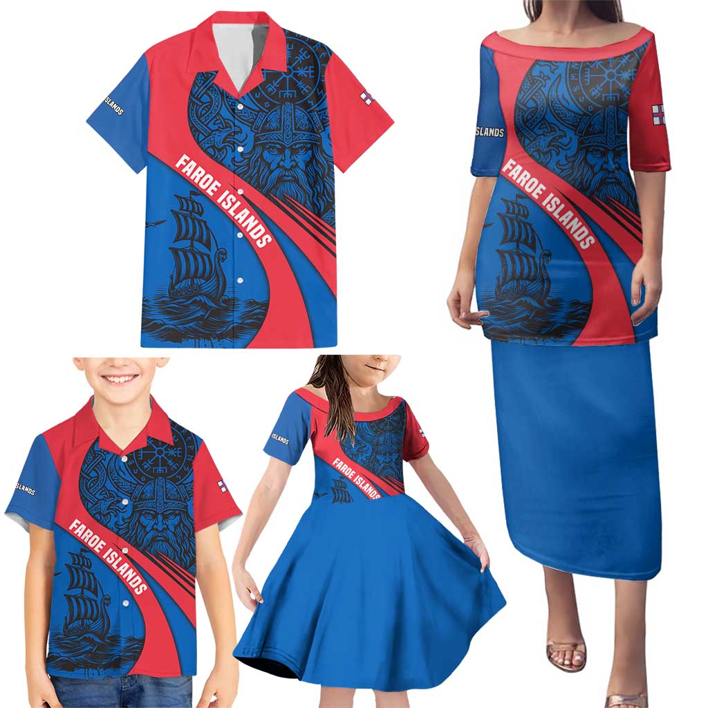 Faroe Islands Family Matching Puletasi and Hawaiian Shirt with Viking Warrior and Longship Design - Wonder Print Shop