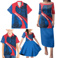 Faroe Islands Family Matching Puletasi and Hawaiian Shirt with Viking Warrior and Longship Design - Wonder Print Shop
