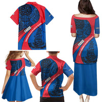 Faroe Islands Family Matching Puletasi and Hawaiian Shirt with Viking Warrior and Longship Design - Wonder Print Shop