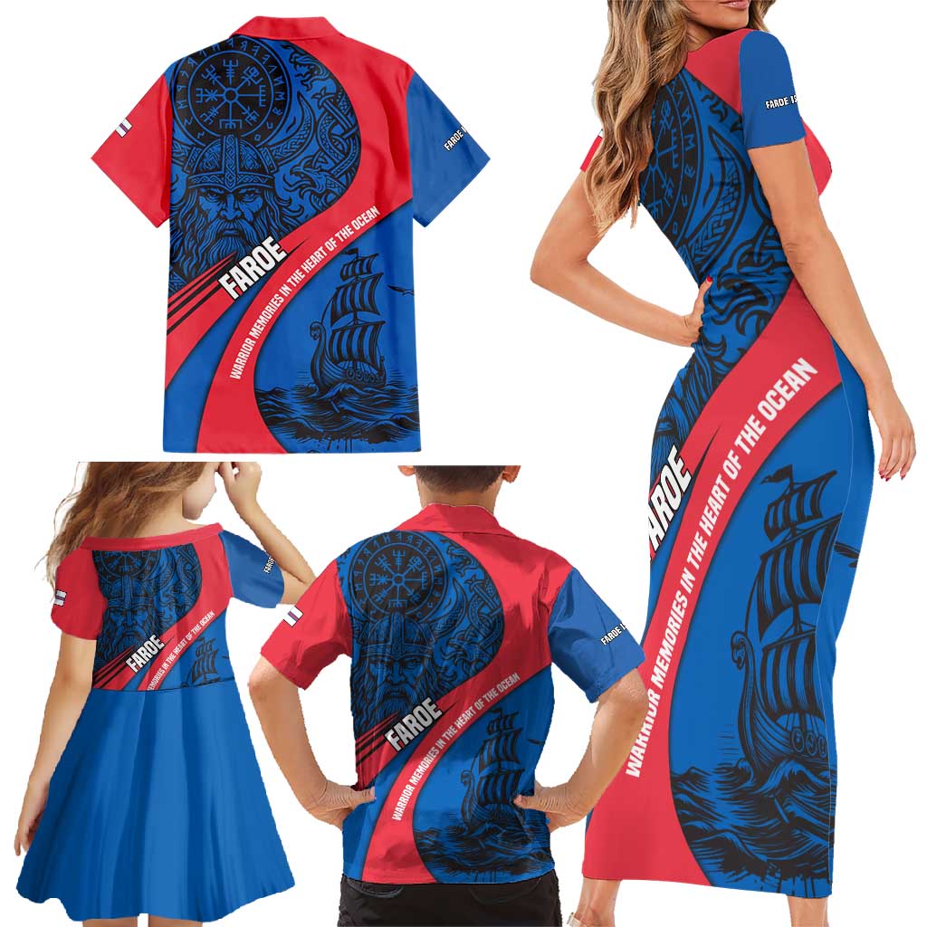 Faroe Islands Family Matching Short Sleeve Bodycon Dress and Hawaiian Shirt with Viking Warrior and Longship Design - Wonder Print Shop