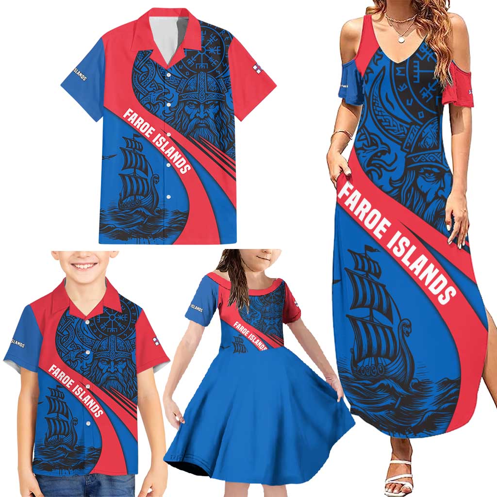 Faroe Islands Family Matching Summer Maxi Dress and Hawaiian Shirt with Viking Warrior and Longship Design - Wonder Print Shop