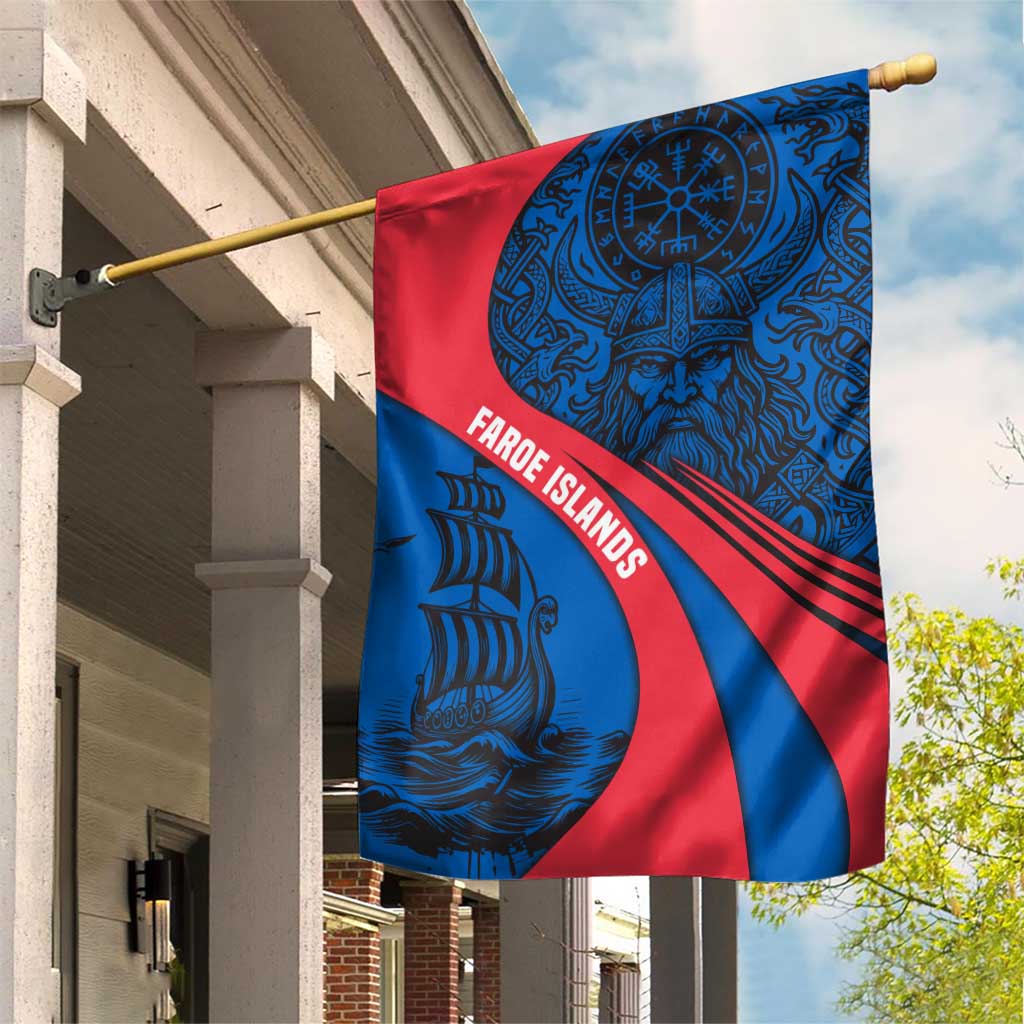 Faroe Islands Garden Flag with Viking Warrior and Longship Design - Wonder Print Shop
