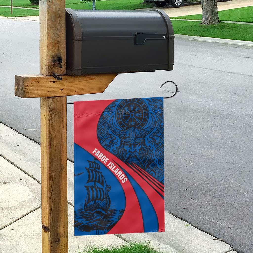 Faroe Islands Garden Flag with Viking Warrior and Longship Design - Wonder Print Shop