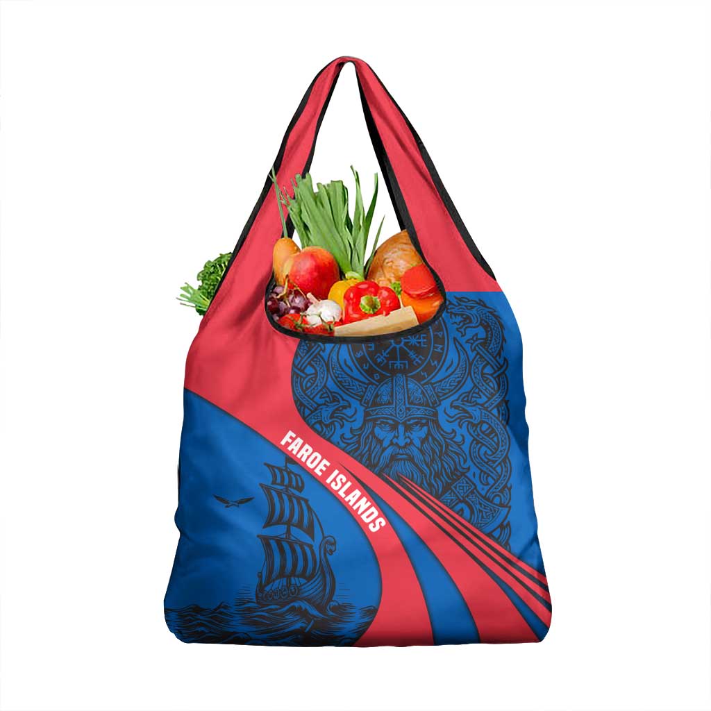 Faroe Islands Grocery Bag with Viking Warrior and Longship Design - Wonder Print Shop