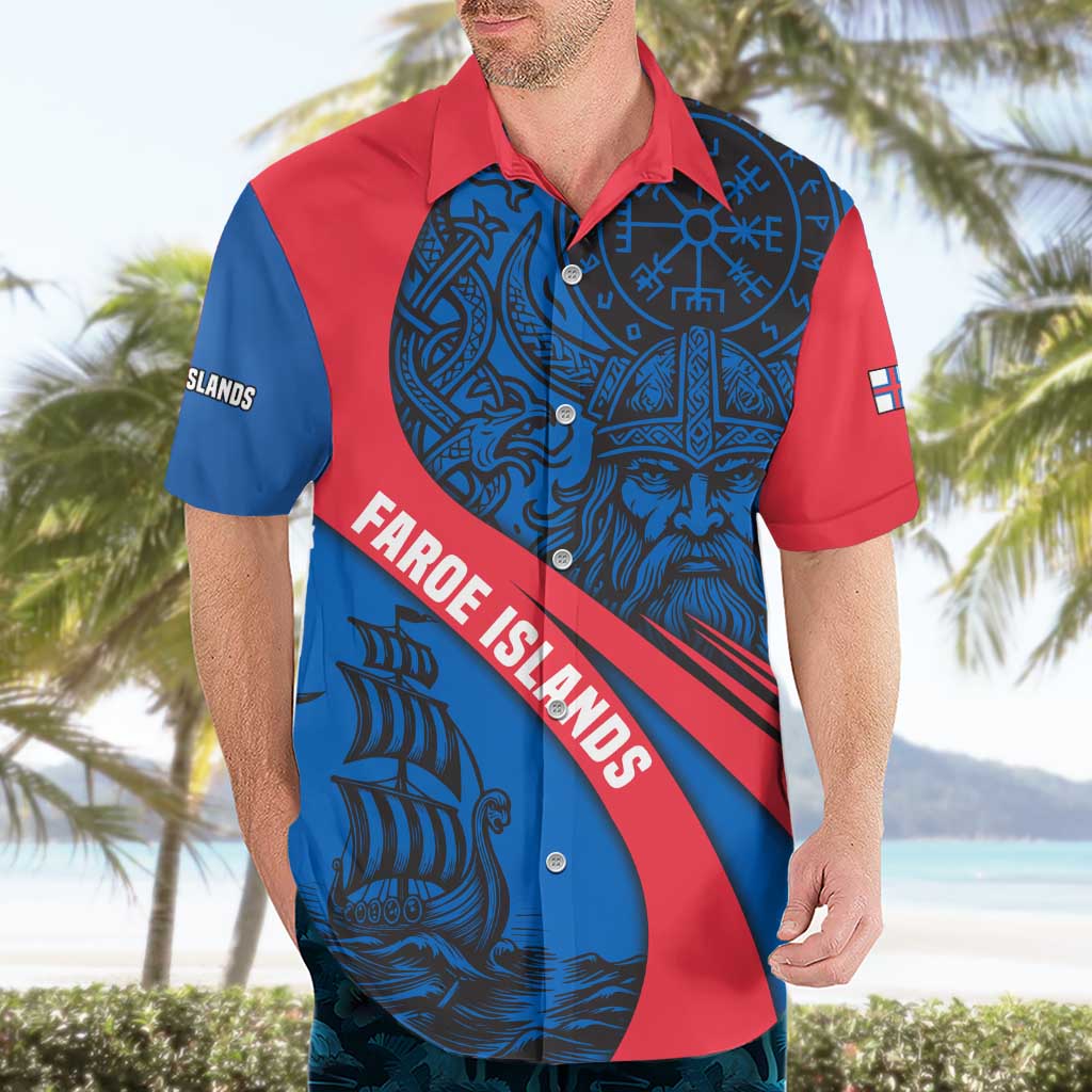 Faroe Islands Hawaiian Shirt with Viking Warrior and Longship Design - Wonder Print Shop