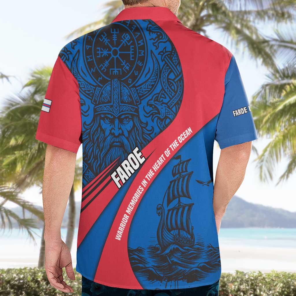 Faroe Islands Hawaiian Shirt with Viking Warrior and Longship Design - Wonder Print Shop