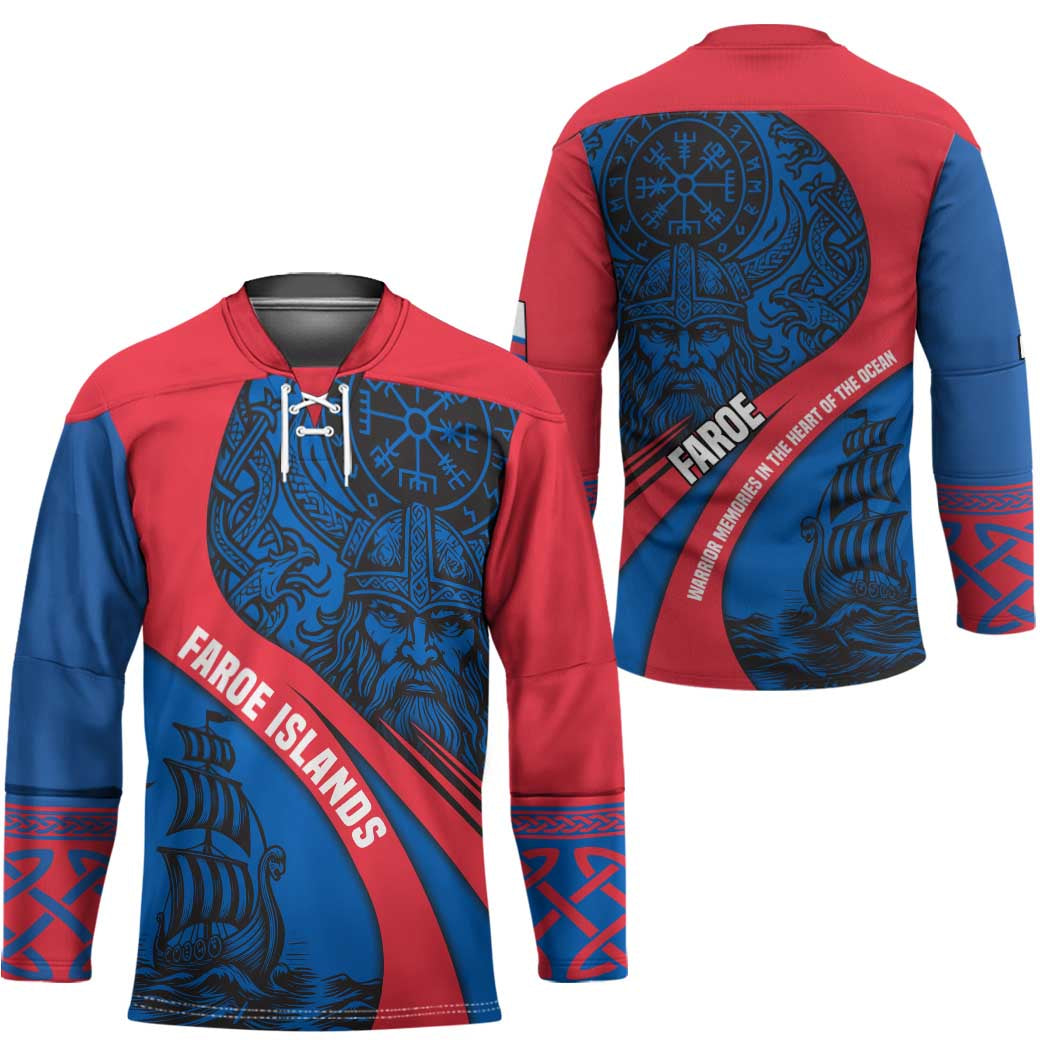 Faroe Islands Hockey Jersey with Viking Warrior and Longship Design - Wonder Print Shop