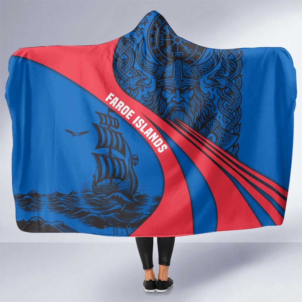 Faroe Islands Hooded Blanket with Viking Warrior and Longship Design - Wonder Print Shop