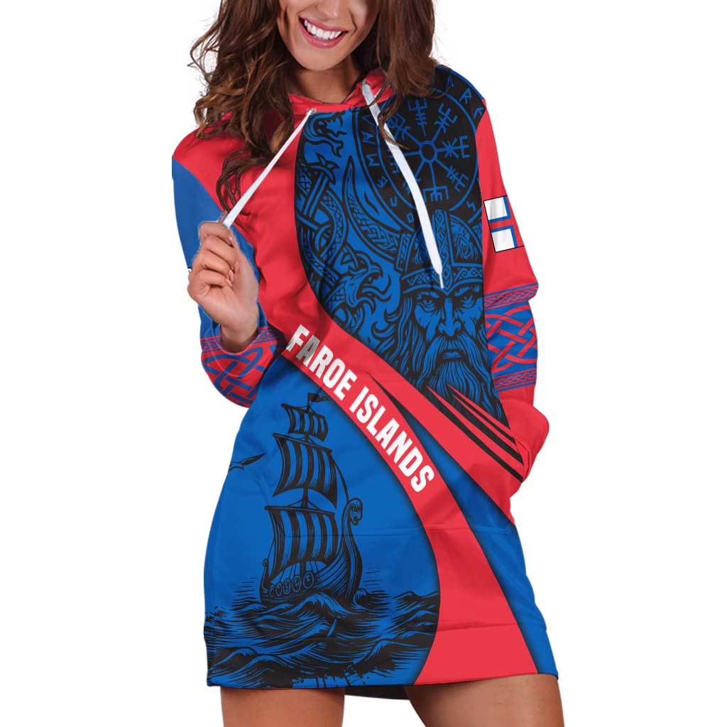 Faroe Islands Hoodie Dress with Viking Warrior and Longship Design - Wonder Print Shop
