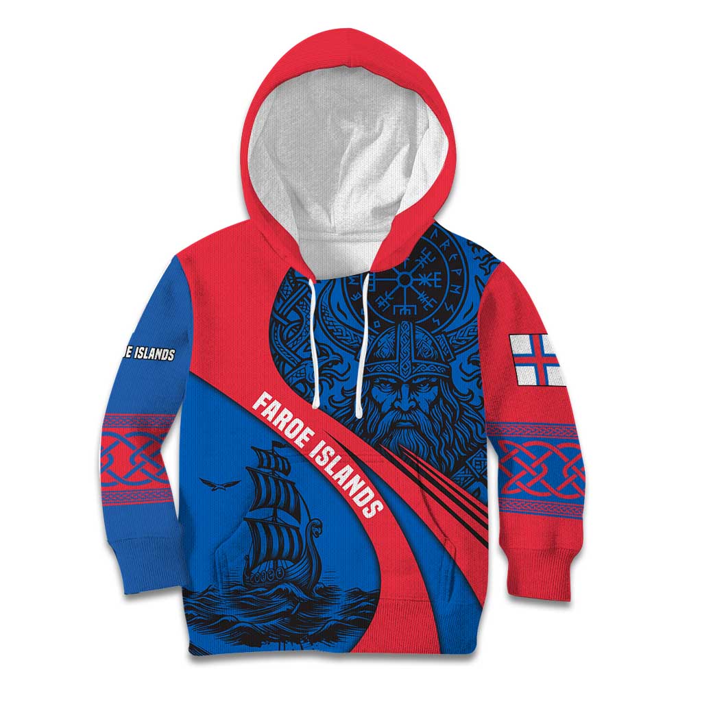Faroe Islands Kid Hoodie with Viking Warrior and Longship Design - Wonder Print Shop