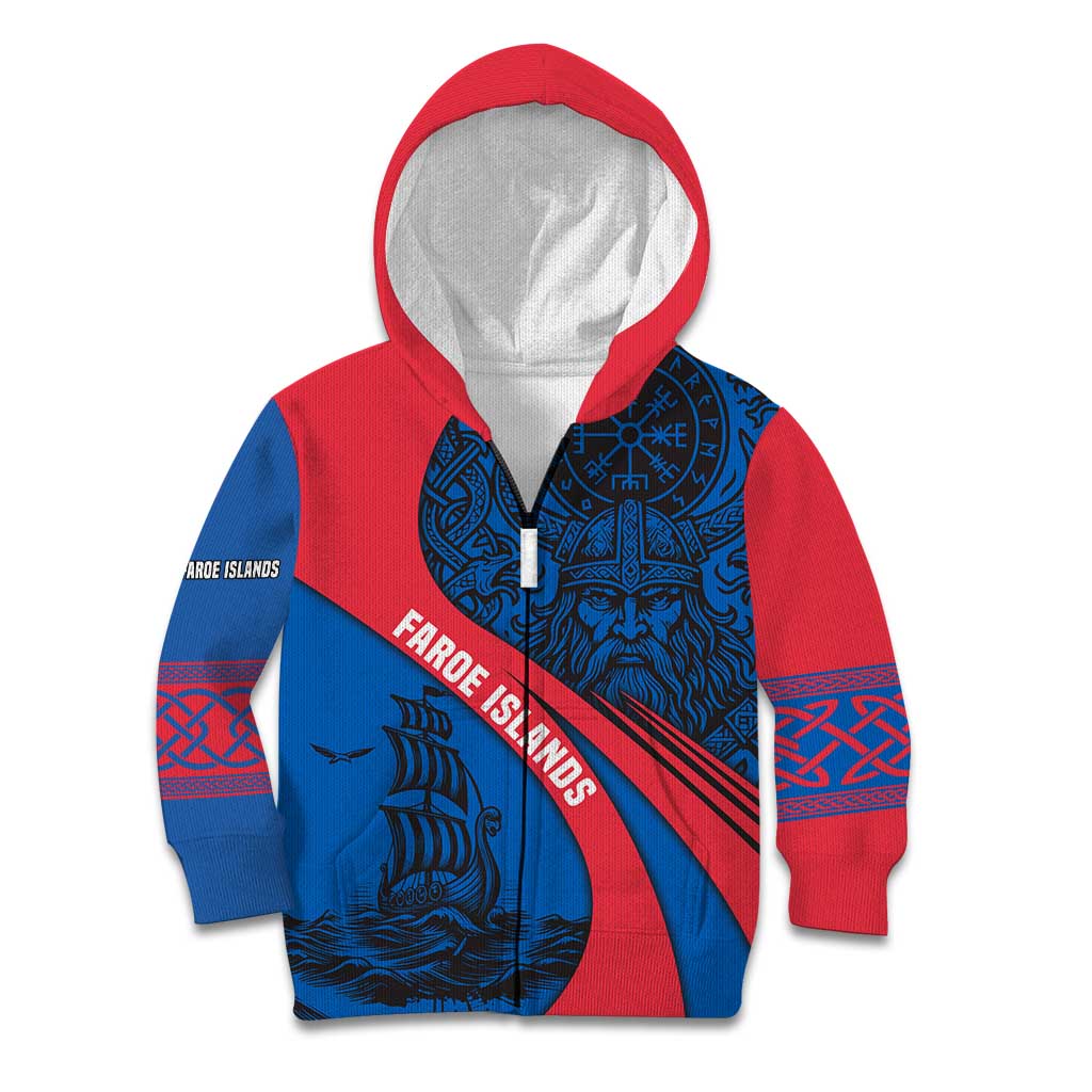 Faroe Islands Kid Hoodie with Viking Warrior and Longship Design - Wonder Print Shop