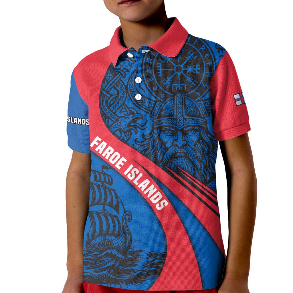 Faroe Islands Kid Polo Shirt with Viking Warrior and Longship Design - Wonder Print Shop
