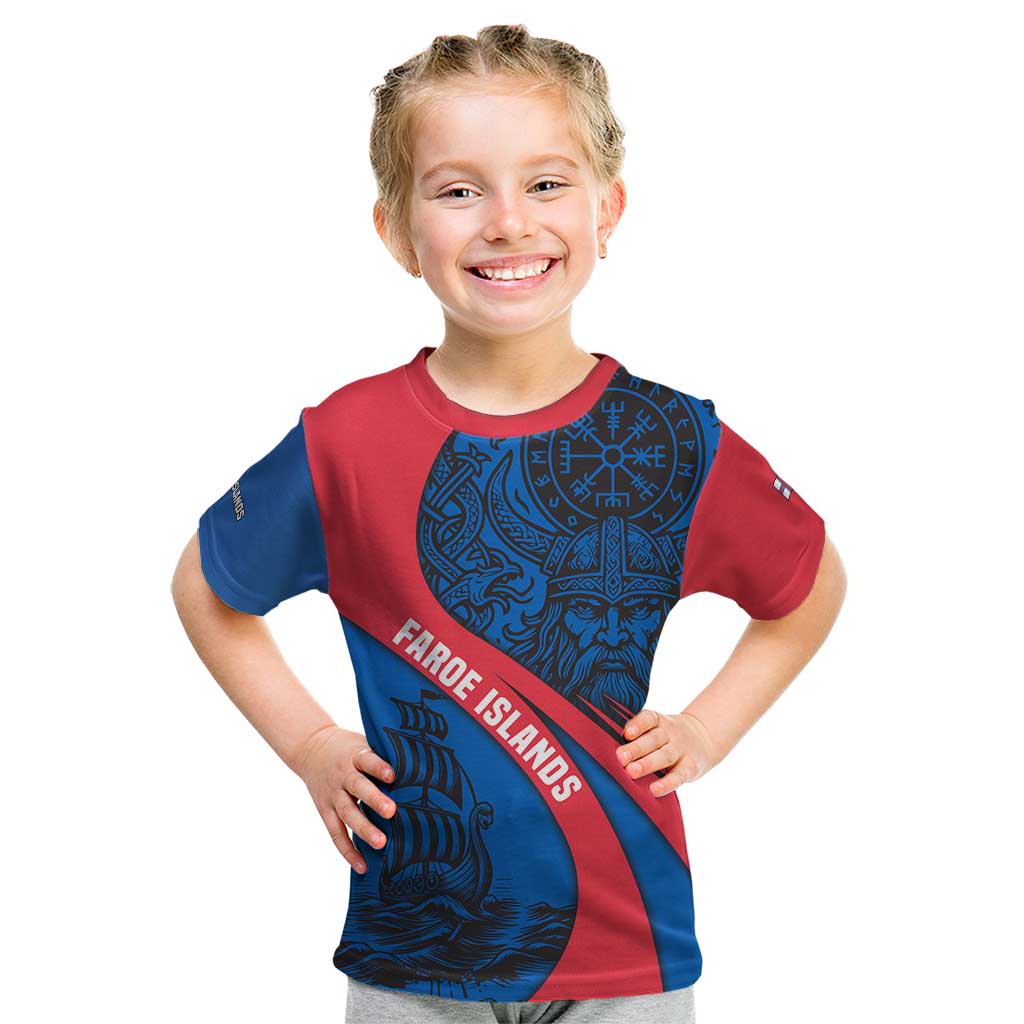 Faroe Islands Kid T Shirt with Viking Warrior and Longship Design - Wonder Print Shop