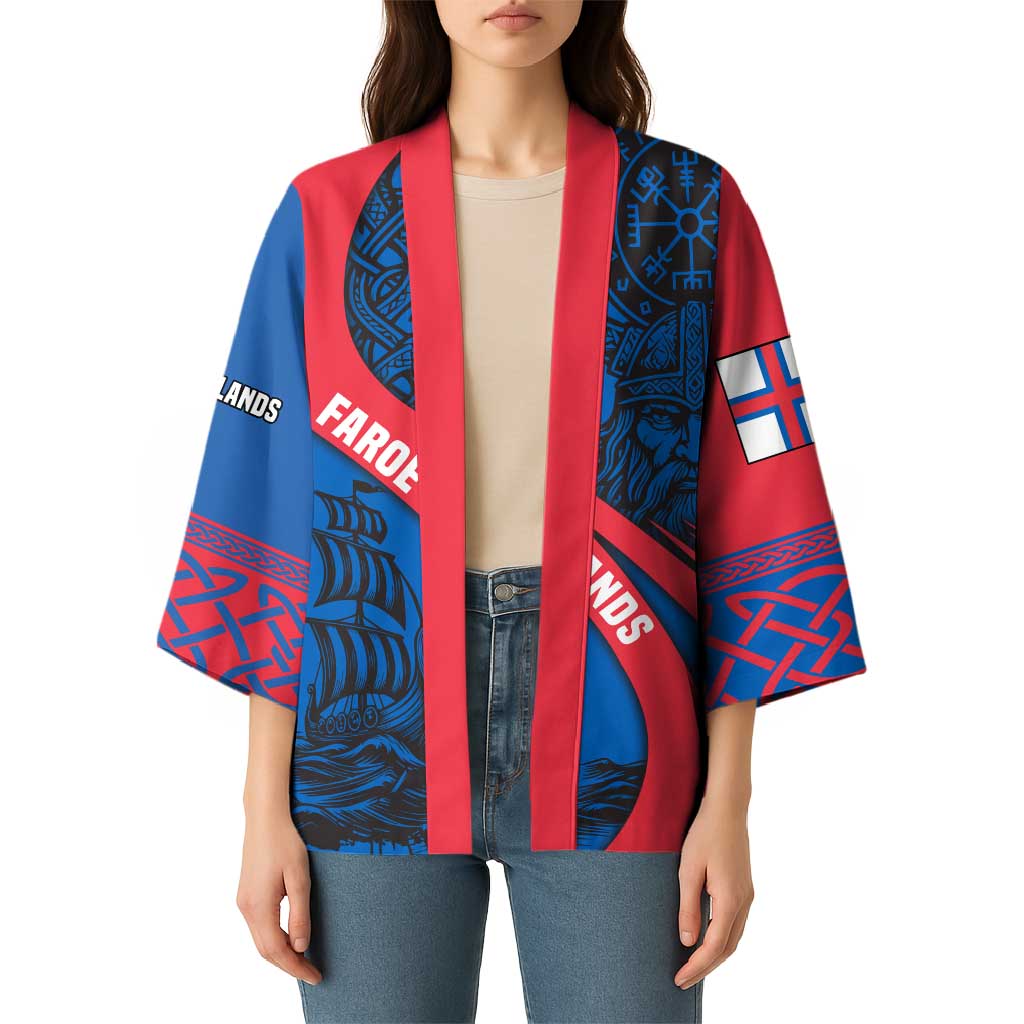 Faroe Islands Kimono with Viking Warrior and Longship Design - Wonder Print Shop