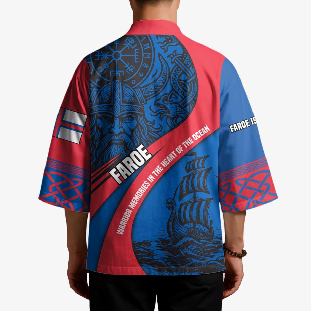 Faroe Islands Kimono with Viking Warrior and Longship Design - Wonder Print Shop