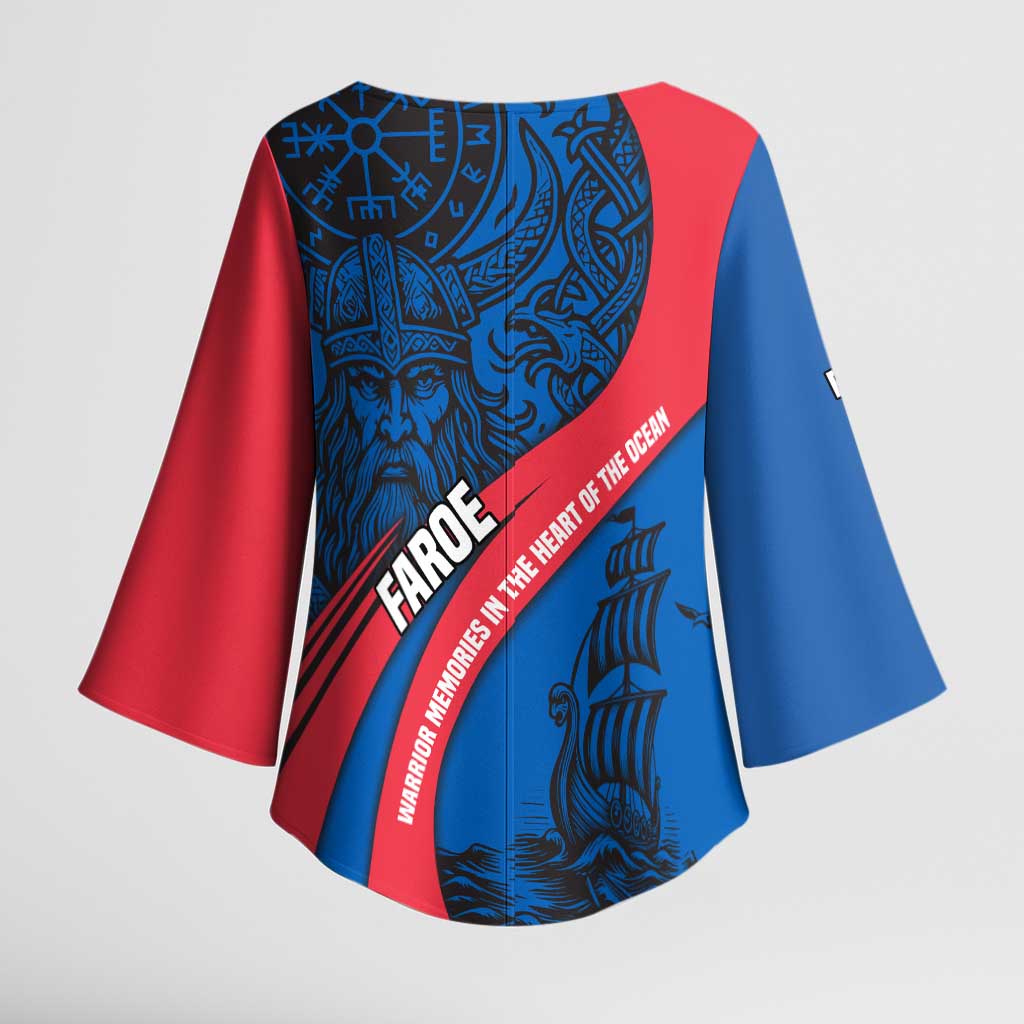 Faroe Islands Kimono Sleeve Blouse with Viking Warrior and Longship Design - Wonder Print Shop