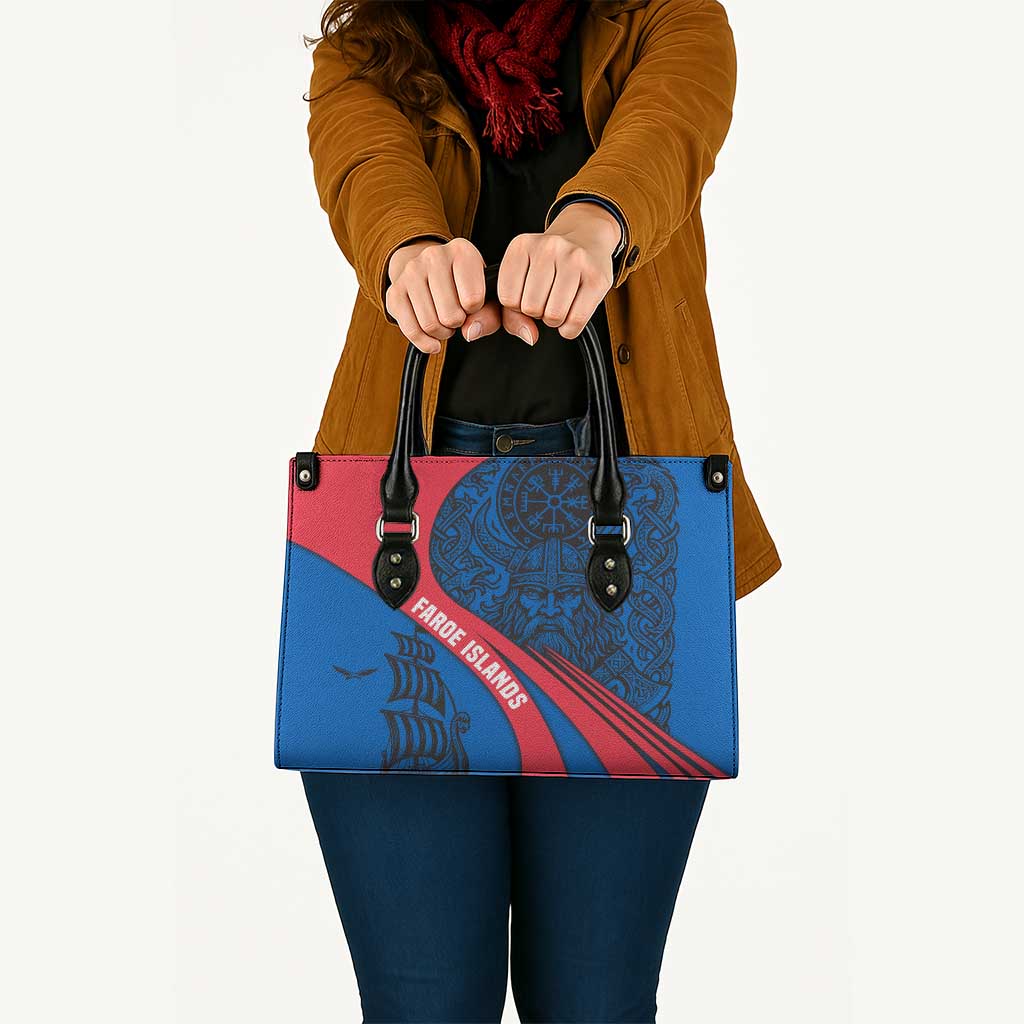 Faroe Islands Leather Bag with Viking Warrior and Longship Design - Wonder Print Shop