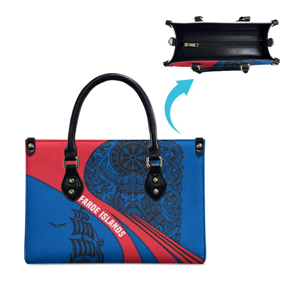Faroe Islands Leather Bag with Viking Warrior and Longship Design - Wonder Print Shop