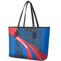 Faroe Islands Leather Tote Bag with Viking Warrior and Longship Design - Wonder Print Shop