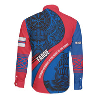 Faroe Islands Long Sleeve Button Shirt with Viking Warrior and Longship Design - Wonder Print Shop