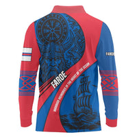 Faroe Islands Long Sleeve Polo Shirt with Viking Warrior and Longship Design - Wonder Print Shop